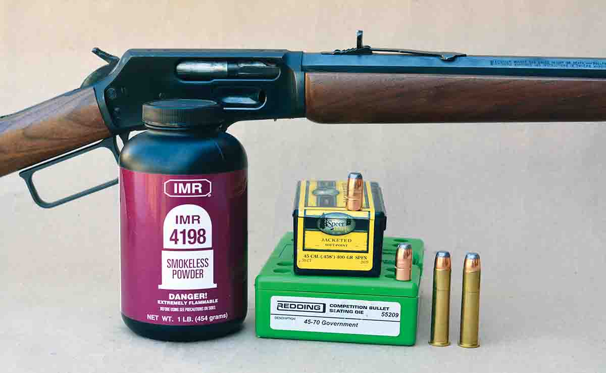 When assembling .45-70 loads for hunting, IMR-4198 will produce top accuracy with the Speer 400-grain JSP.
